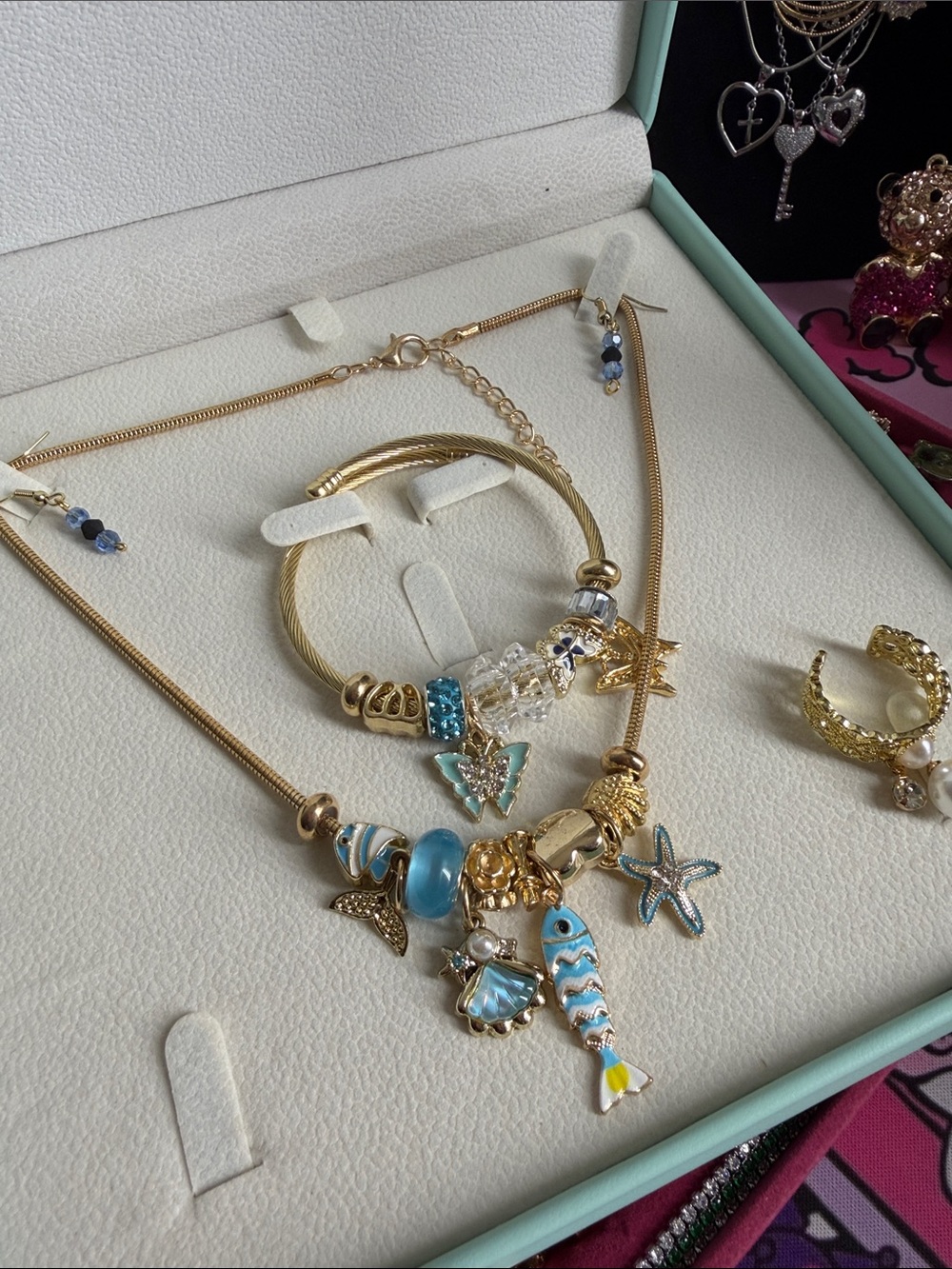 Gold-Tone Beach Charm Necklace & Bracelet Set with Blue Accents - Picture 8 of 9